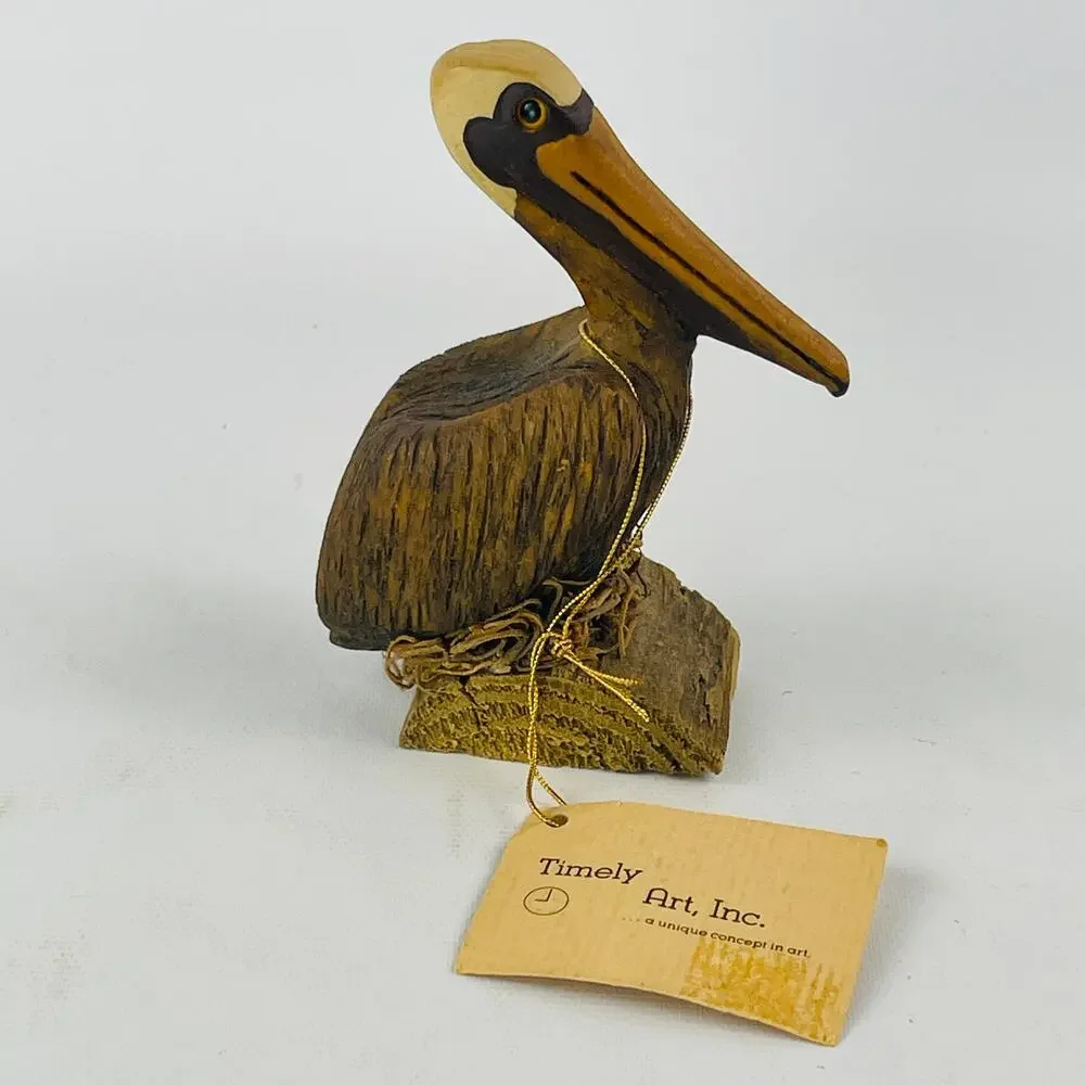 Wood Carved Pelican 4” Timely Art by Scott Janson